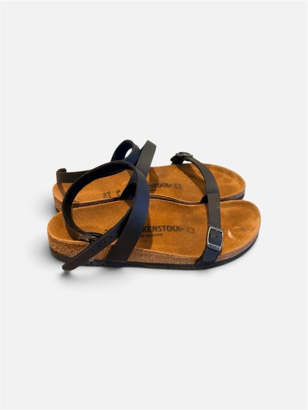 Size 37| Women's Birkenstock black Strappy Sandals with Brown Footbed